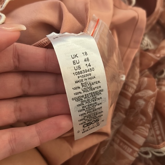 ASOS lace insert mini dress ruffle detail
& button through- pink floral size 14 - Picture 13 of 13